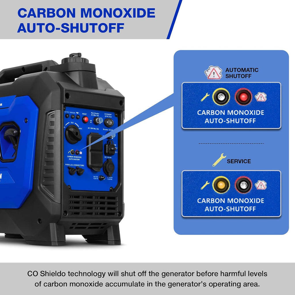 Gas Generator 2500W, 80cc 4 Stroke Quiet Inverter Generator with CO Sensor, Parallel Ready,120V AC Duplex Receptacle