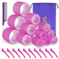 Self Grip Hair Rollers Set, 18 Rollers in 3 Sizes with Clips | Includes 10 Clips, Rat Tail Comb and Storage Bag; Adds