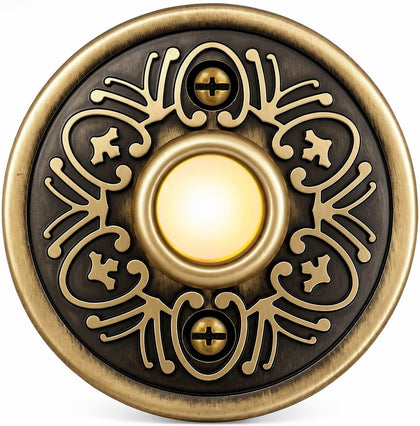 Vintage Zinc alloy Lighted Doorbell Button – Decorative Metal Front Door Bell Push Switch with LED Glow, Ornate