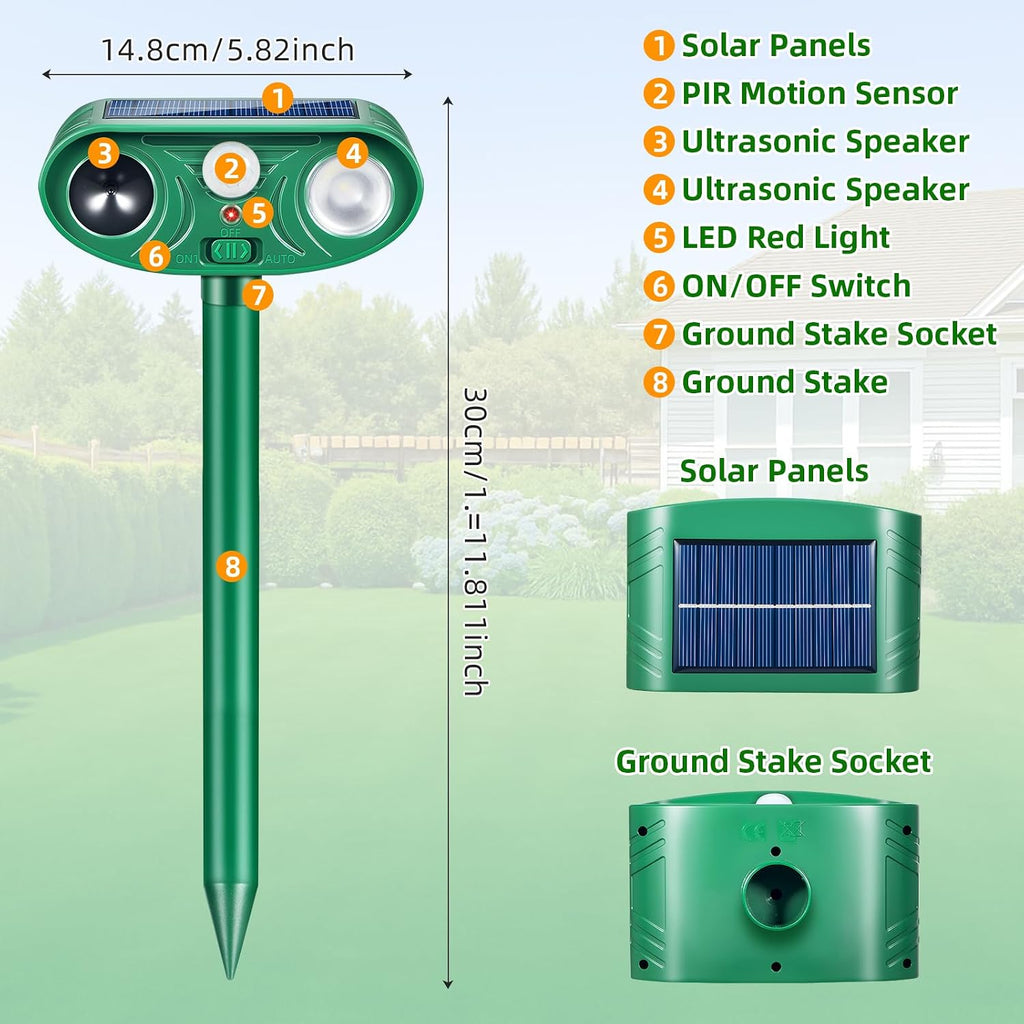 2026 Upgraded 4-Pack Ultrasonic Solar Animal Repellent Outdoor for Yard | Deer Repellent Raccoon Deterrent Outdoor