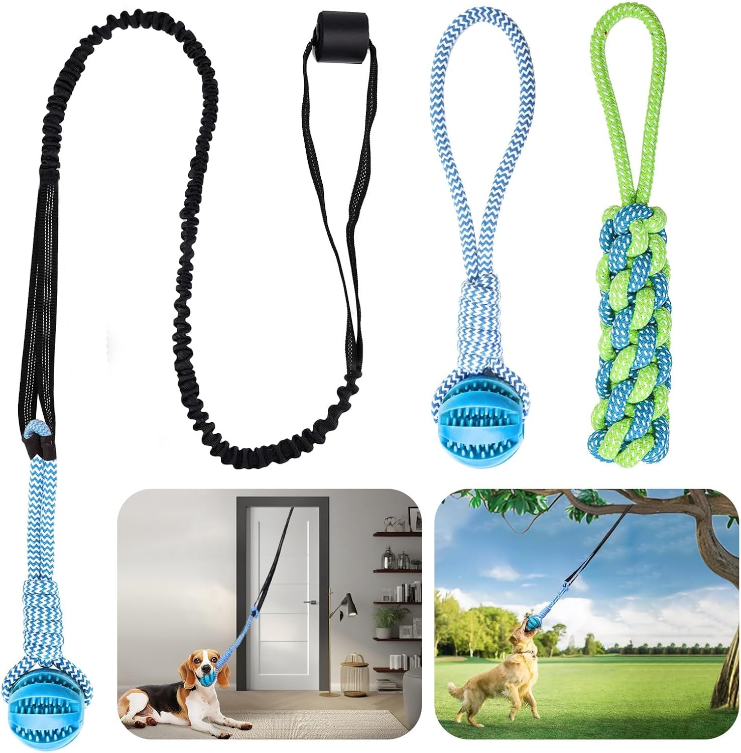 Dog Bungee Toy for Small/Medium Dogs,Interactive Dog Tug of War Toys Set with Tether, Rope and Ball, Tree Hanging