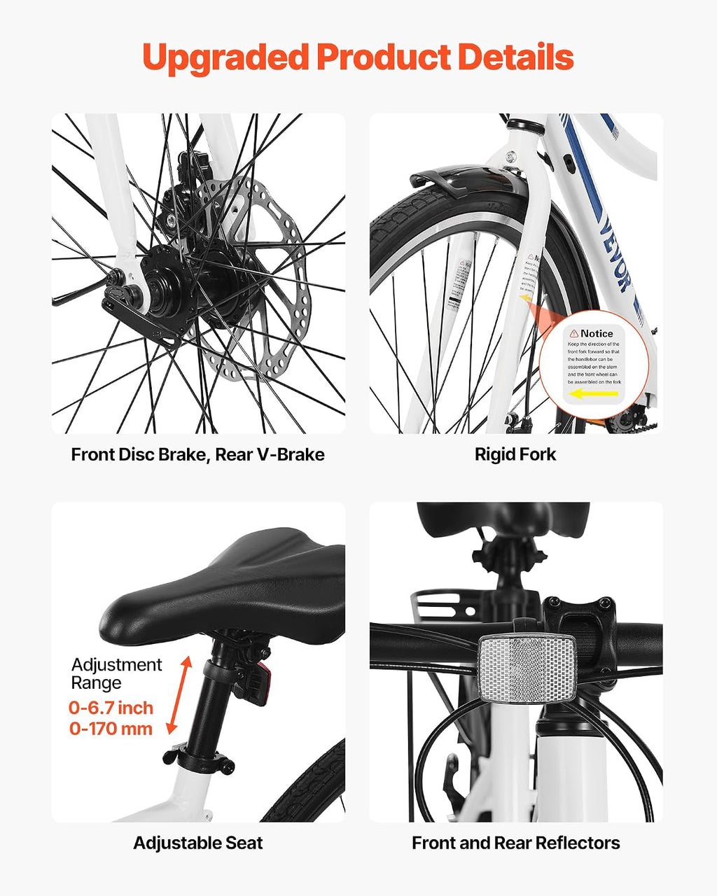 Hybrid Bike, Lightweight Aluminum Frame Bike, 700c Wheel Men Women Hybrid Bicycle, Step-Over/Step-Through Adult Urban
