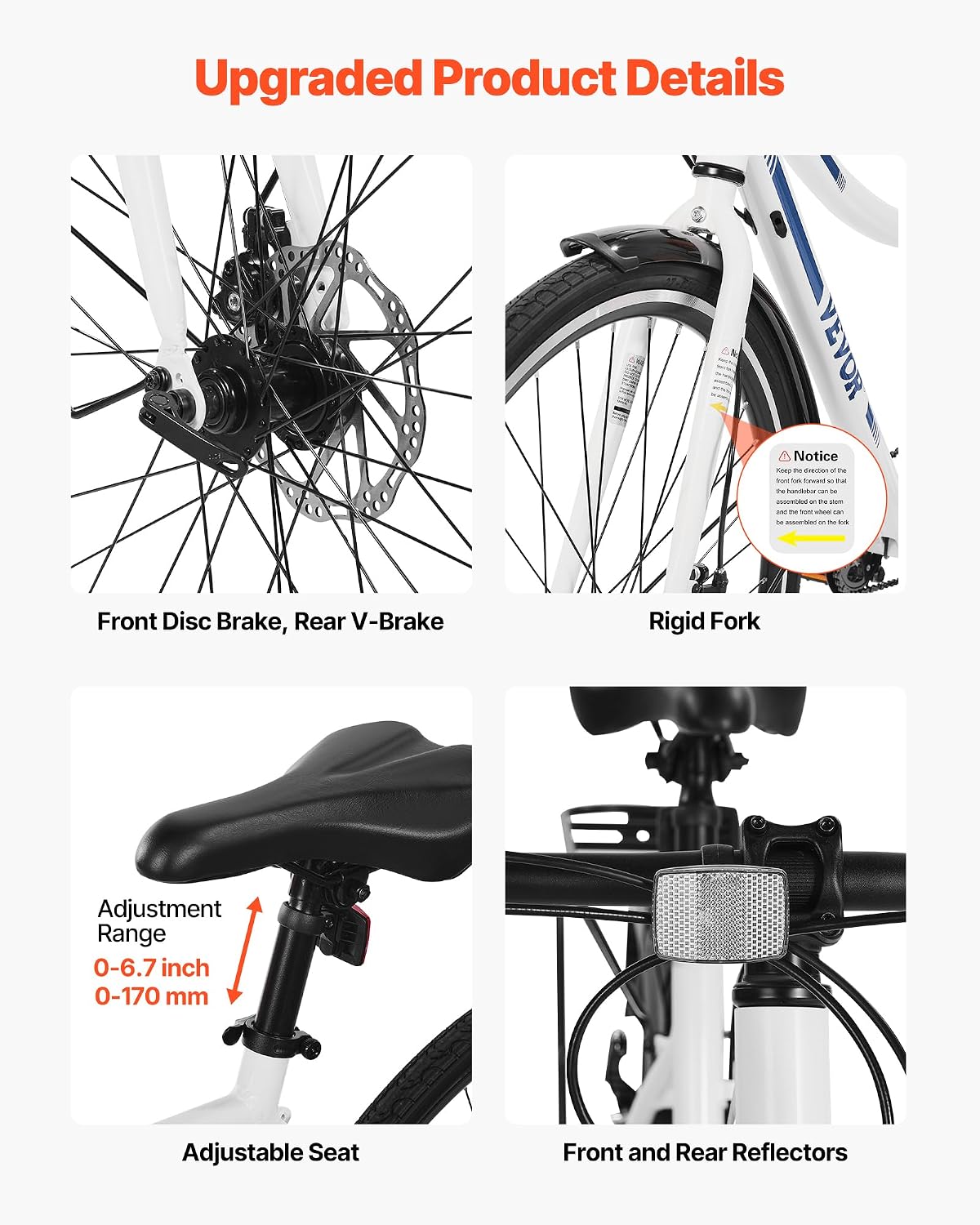 Hybrid Bike, Lightweight Aluminum Frame Bike, 700c Wheel Men Women Hybrid Bicycle, Step-Over/Step-Through Adult Urban