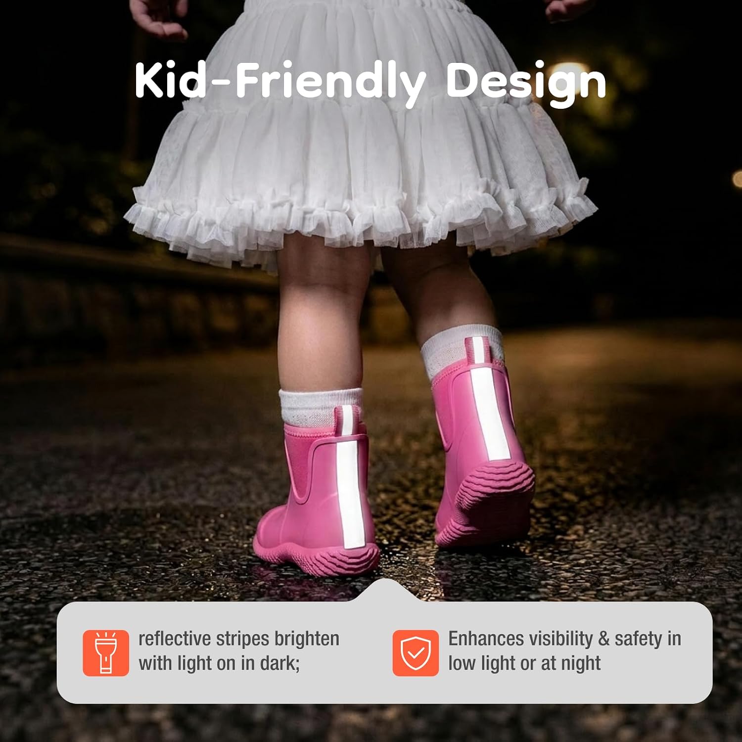 Kids Neoprene Rubber Rain Boots, Insulated Ankle Mud Boots with Self-Cleaning Non-Slip Sole, Breathable