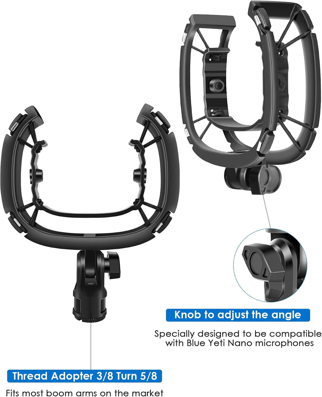 Yeti Nano Shock Mount with Pop Filter, Custom Built for Blue Yeti Nano Mic | Anti-Vibration Suspension Shock Mount