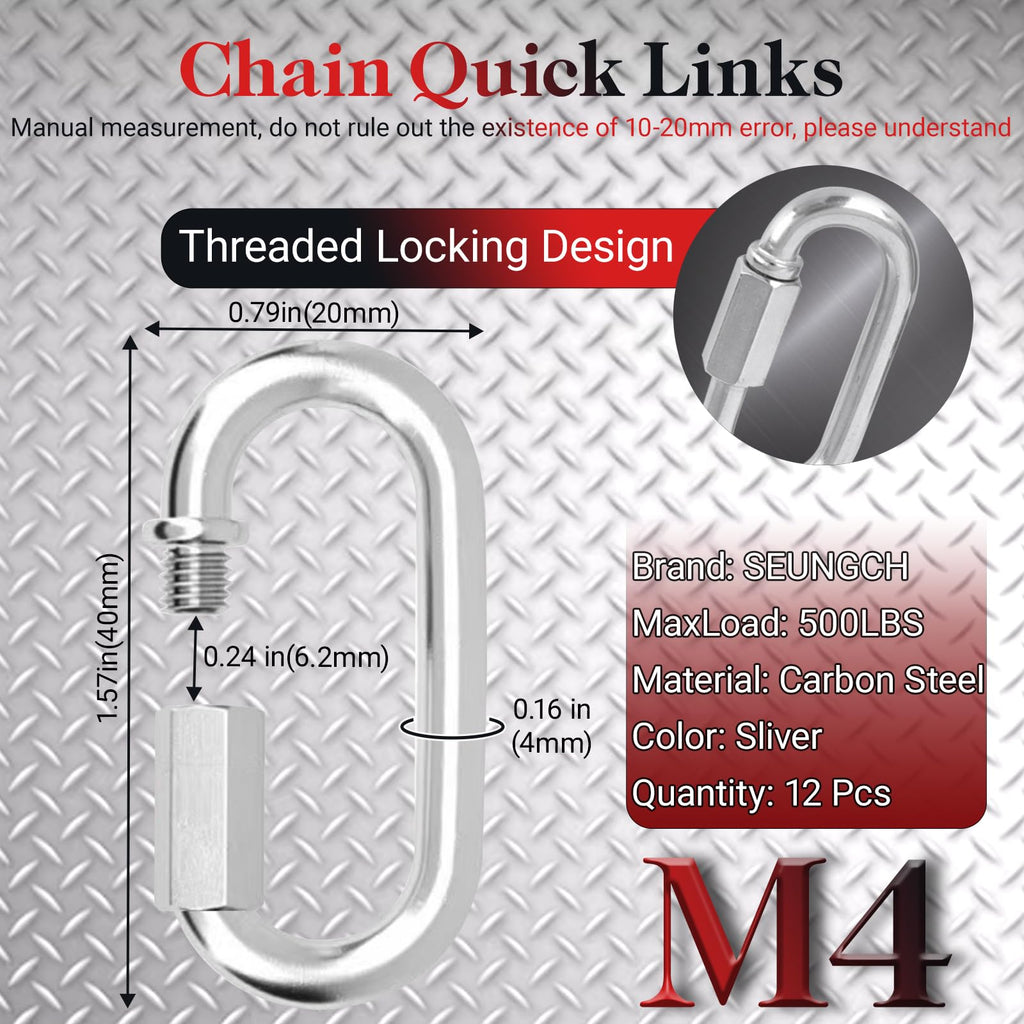1.57IN Quick Link,Heavy Duty Locking Carabiner (12PCS,Silver)