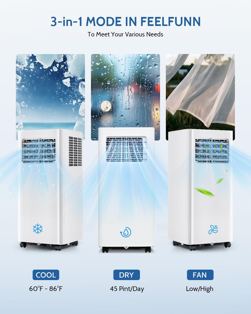 8,000 BTU Portable Air Conditioners - Cools 350 Sq.Ft, 3-in-1 Portable AC with Remote Control/Sleep Mode/24H Timer