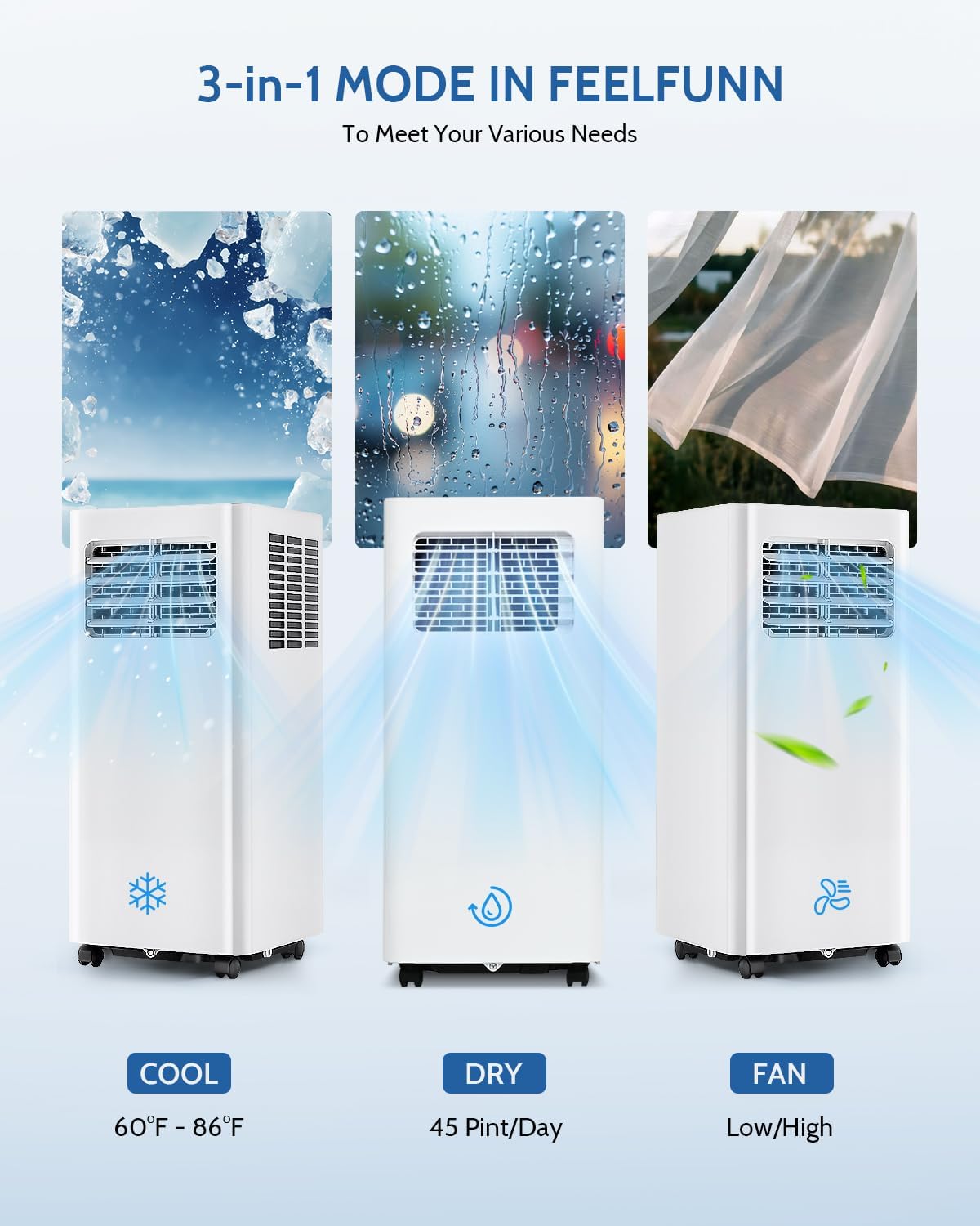 8,000 BTU Portable Air Conditioners - Cools 350 Sq.Ft, 3-in-1 Portable AC with Remote Control/Sleep Mode/24H Timer