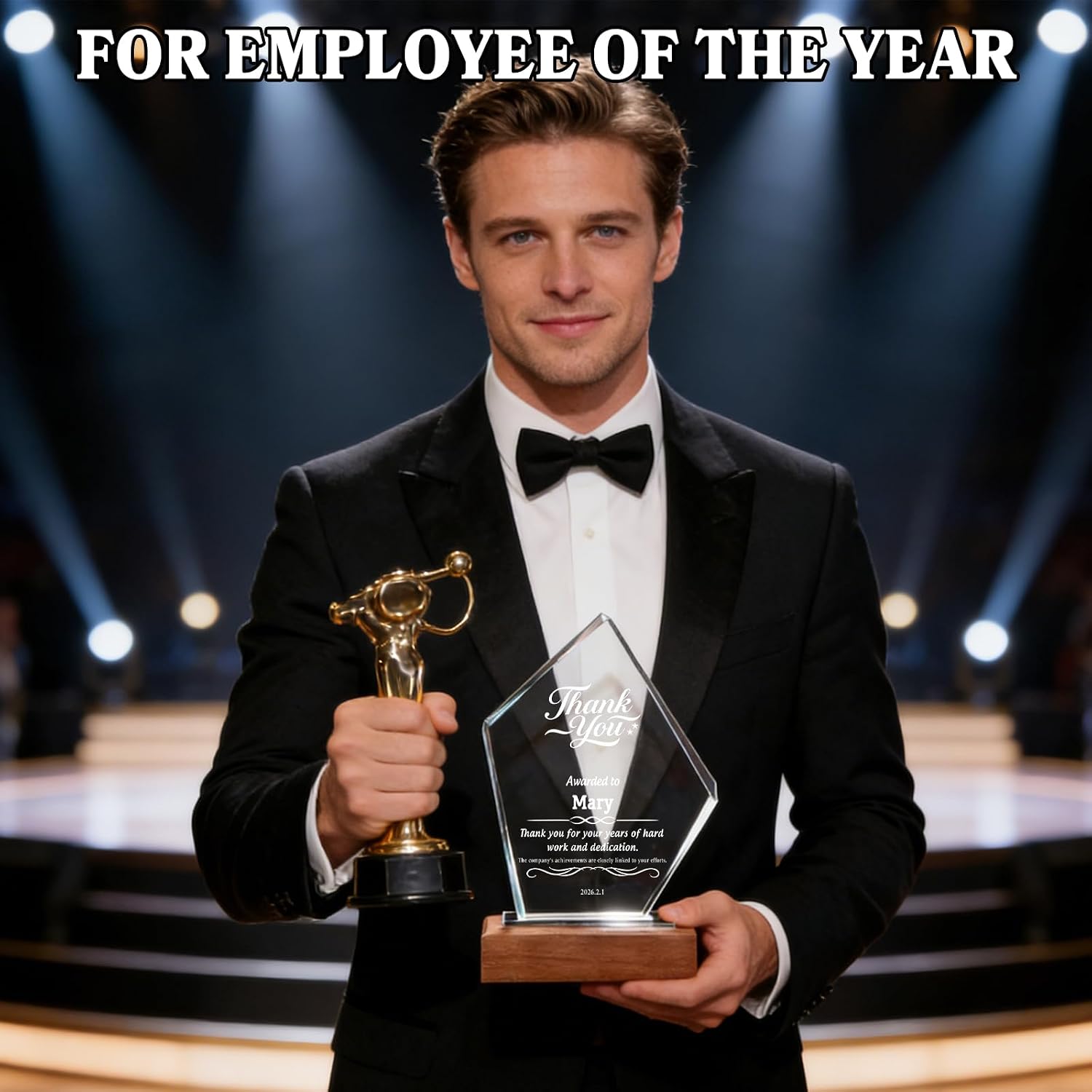 Personalized Crystal Award Trophy for Employee Recognition | Custom Logo & Text Engraved Crystal Award for Corporate