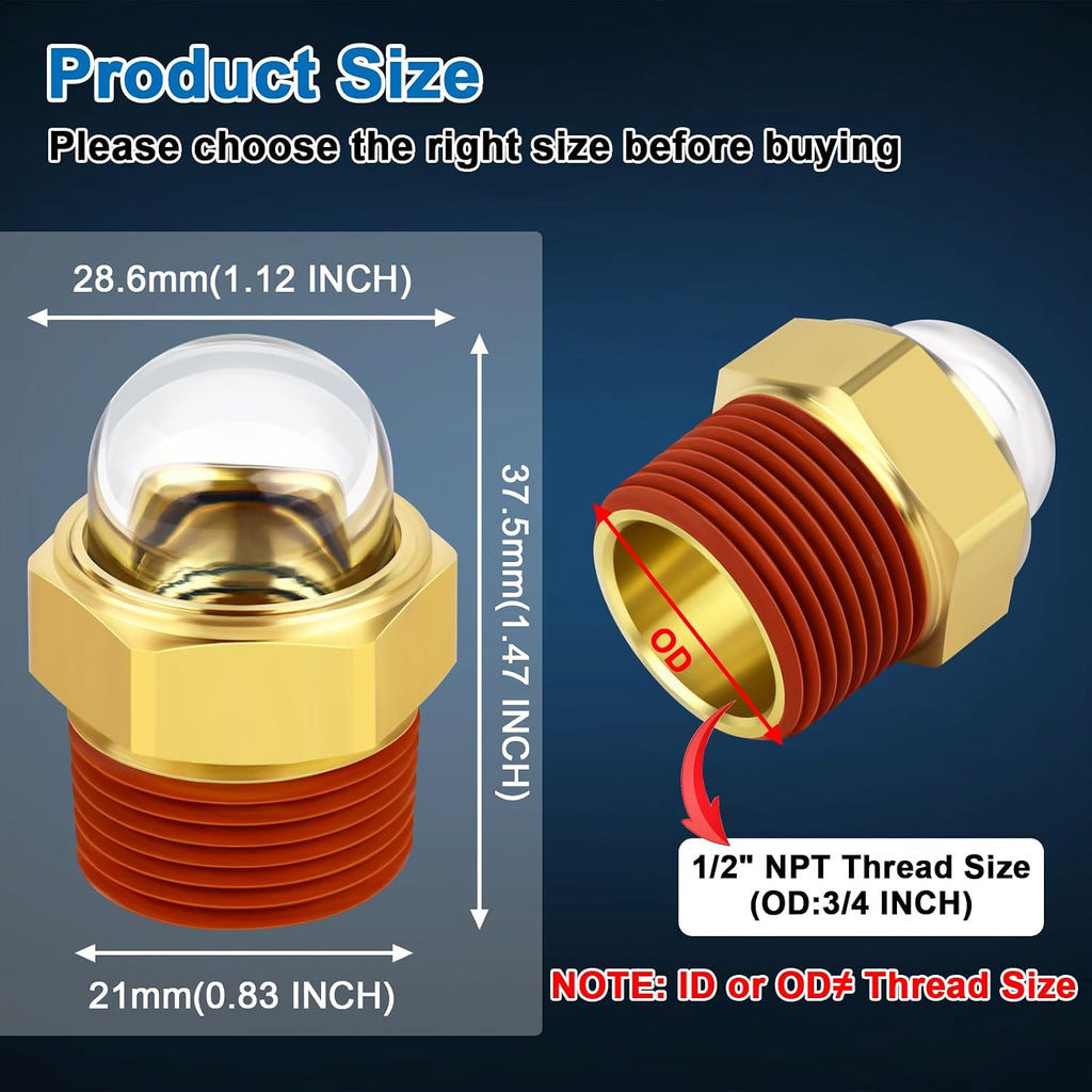 1/2" NPT Brass Dome Oil Sight Glass Plug, Clear Oil Level Window