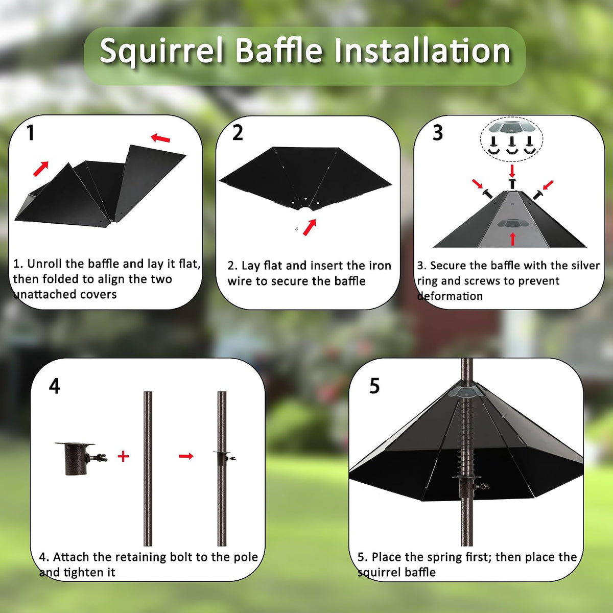 6-Hook Bird Feeding Station with 19" Metal Squirrel Baffle, 94 Inch