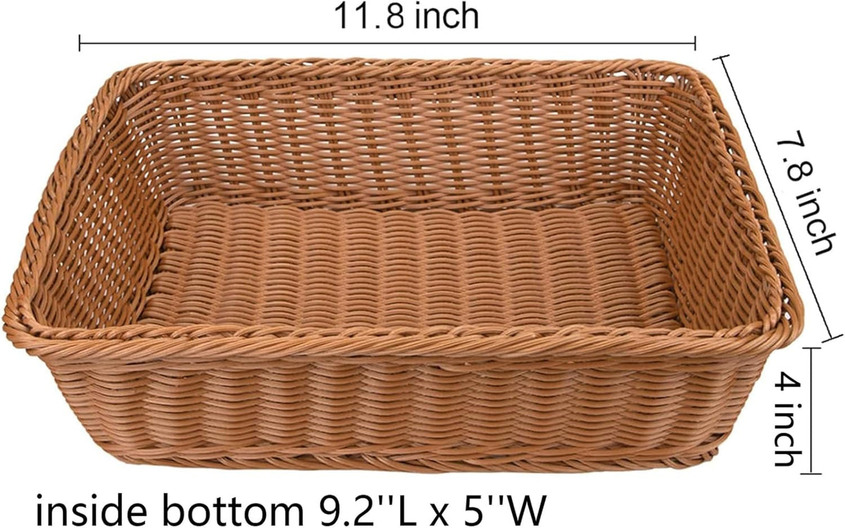3 Pack Imitation Rattan Woven Bread Baskets, 11.8 x 7.8 Inch Plastic Wicker Fruit Baskets for Food Serving