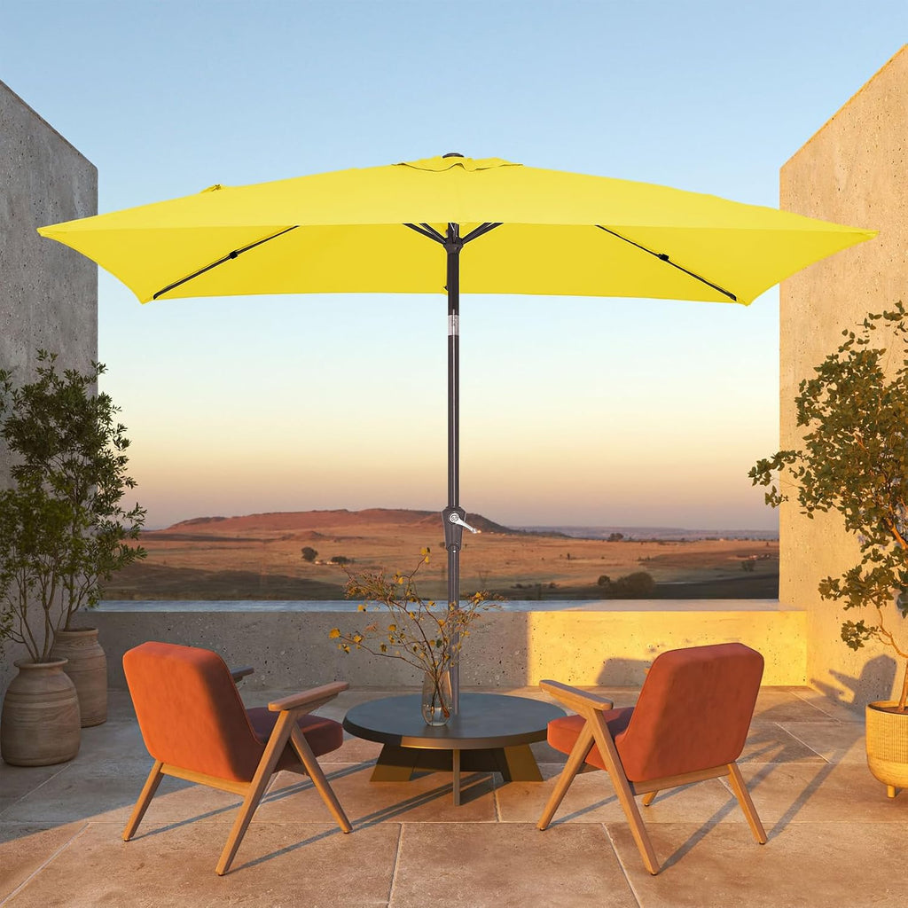 6.5x10 ft Rectangular Patio Umbrellas Outdoor Market Umbrella with Push Button Tilt and Crank, Rectangle Table