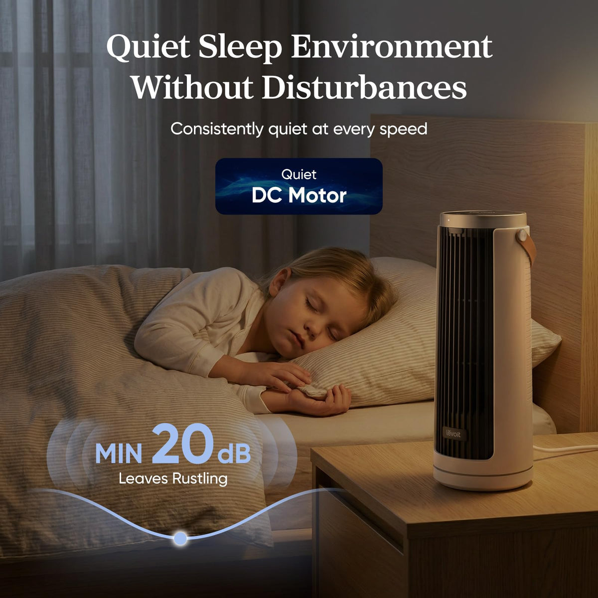 Tower Fan for Bedroom, 20dB Quiet Desk Fan, Easy to Carry & Plug-in