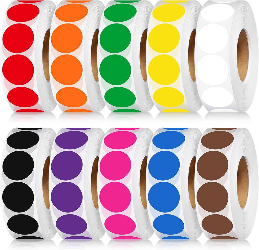 5000 Pcs Colored Dots Stickers 1 Inch Color Coding Labels Adhesive