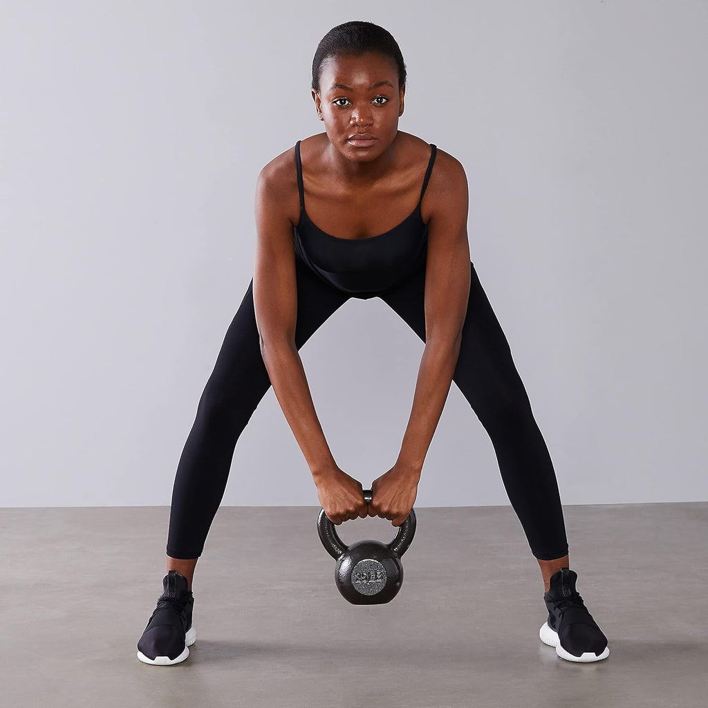 Cast Iron Kettlebell for Strength Training, Textured Wide Handle, Black
