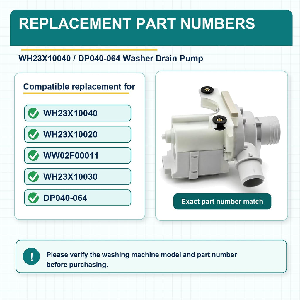 WH23X10040 DP040-064 Washer Drain Pump Compatible