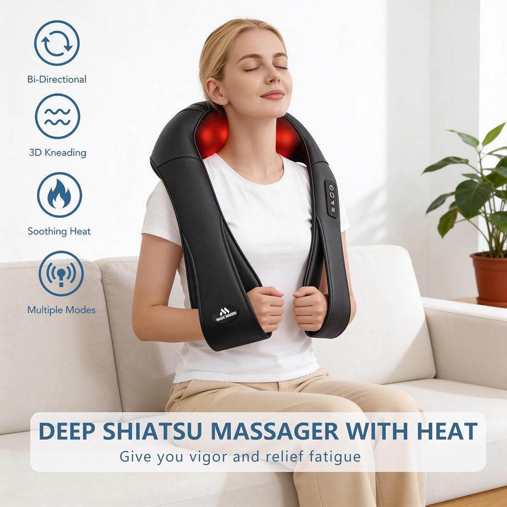 Neck Massager for Pain Relief Deep Tissue with Heat - Shiatsu Back and Shoulder Massage, Mothers Day Gifts for Mom