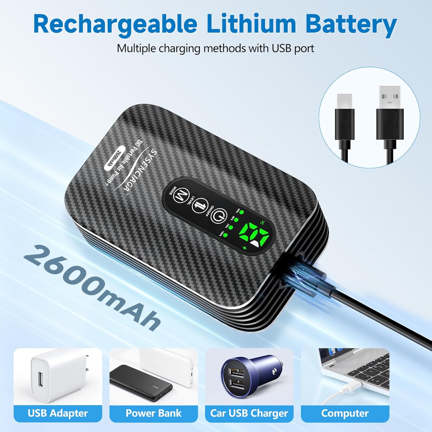Large Capacity Rechargeable Aquarium Air Pump, Silent Dual Mode Portable Aerator with Universal Clip for Fish Tanks