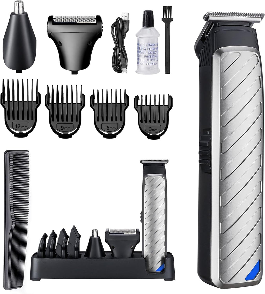 Beard Trimmer for Men, 3-in-1 Grooming Kit, with Stainless Steel Heads, Nose/Body Trimmer & Storage Base - 120Min