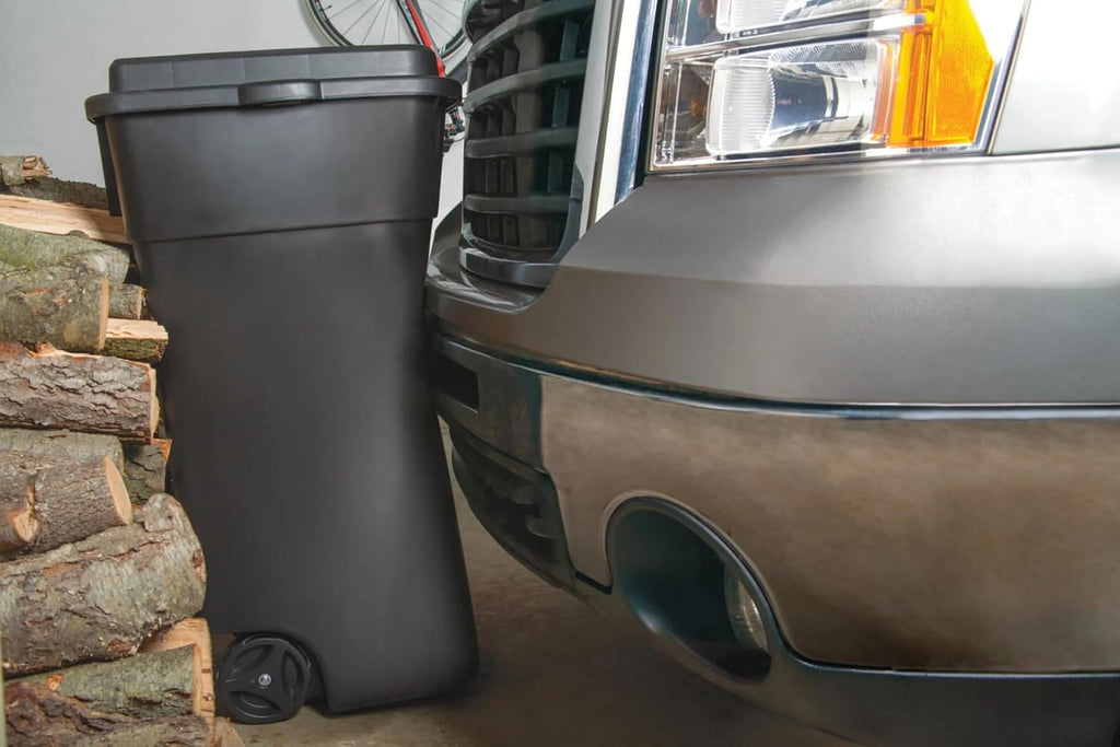 50 Gallon Wheeled Trash Can, Heavy Duty Plastic Garage Garbage Bin with Lid | Shatterproof Snap-fit lid locks Trash