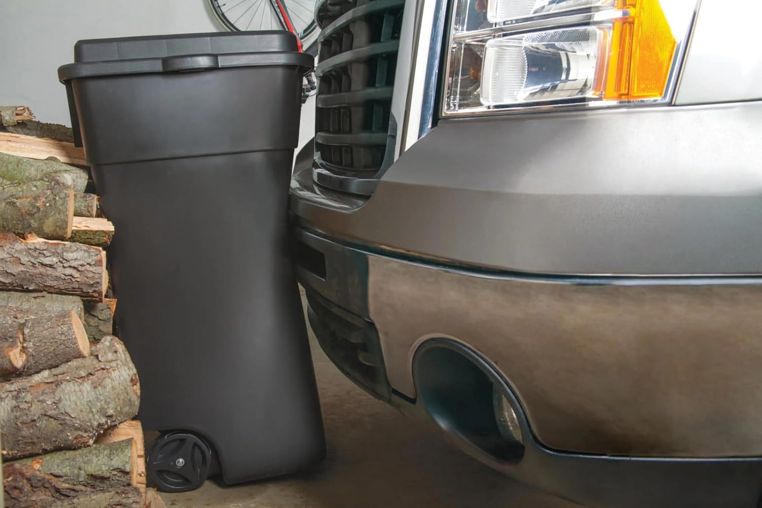 50 Gallon Wheeled Trash Can, Heavy Duty Plastic Garage Garbage Bin with Lid | Shatterproof Snap-fit lid locks Trash