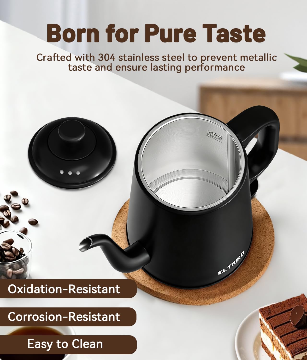 1L Gooseneck Electric Kettle for Pour Over Coffee & Tea | 1000W Fast Heating, Food-Grade Stainless Steel, Auto