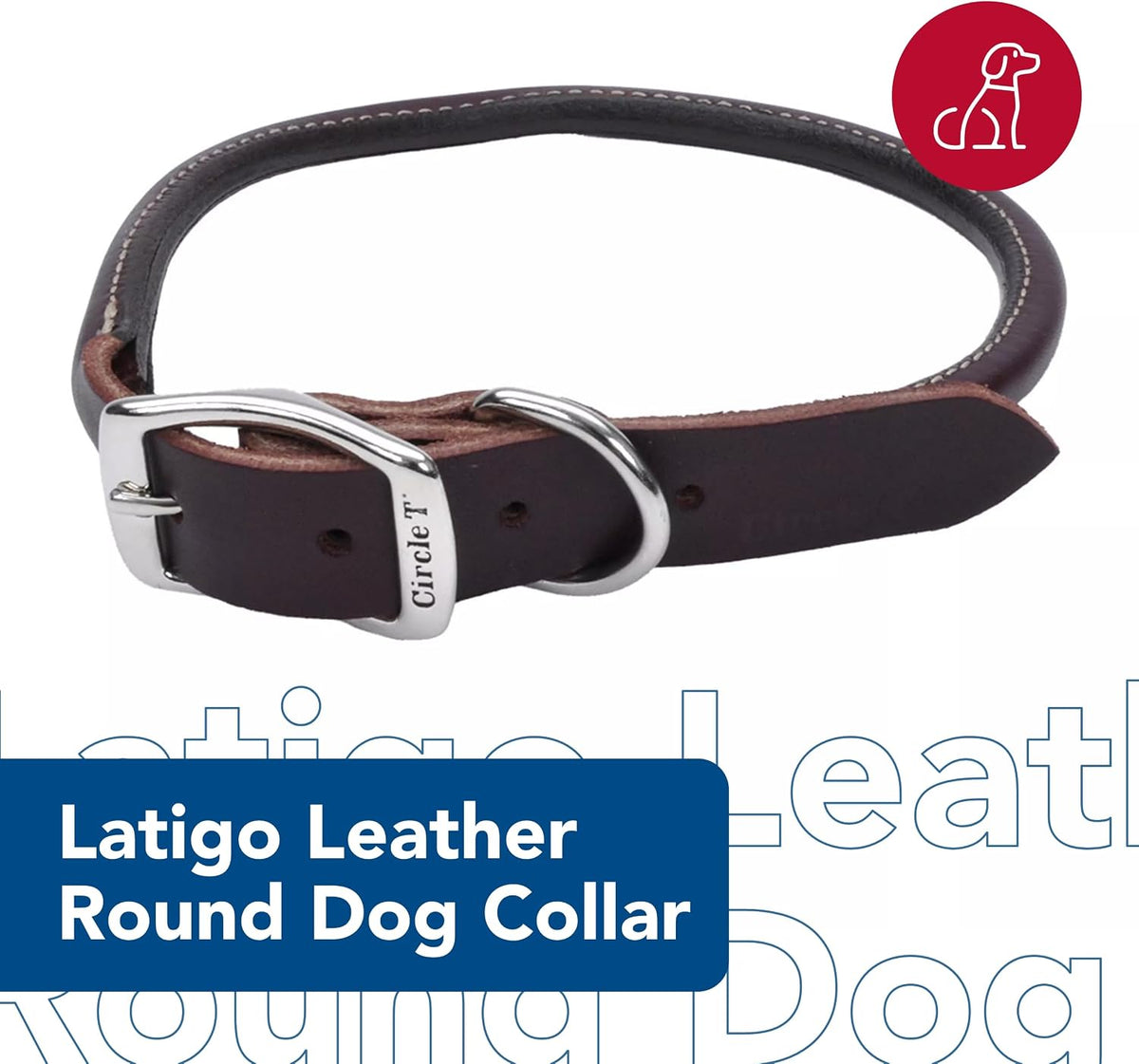 Pet Leather Dog Collar, Coastal Pet Circle T Latigo, 3/8" x 18"