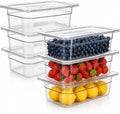 6 Pack Plastic Clear Food Pans with Lids, 1/3 Size 4 Inch Deep Stackable Commercial Polycarbonate Pans for Kitchen