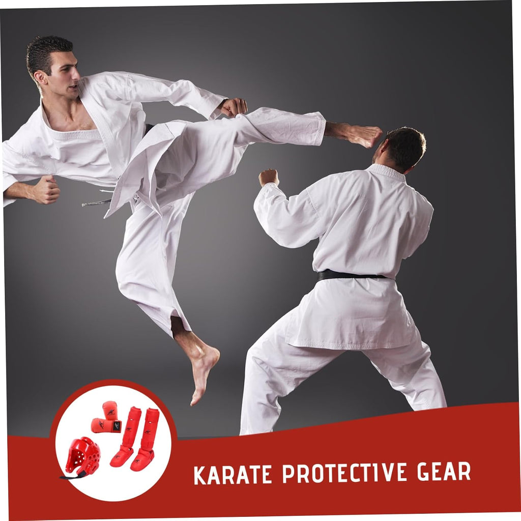 Karate Sparring Gear Protective Polyester Taekwondo Sparring Gear Includes 1Pc Helmet, 1 Pair Gloves & 1 Pair Leg