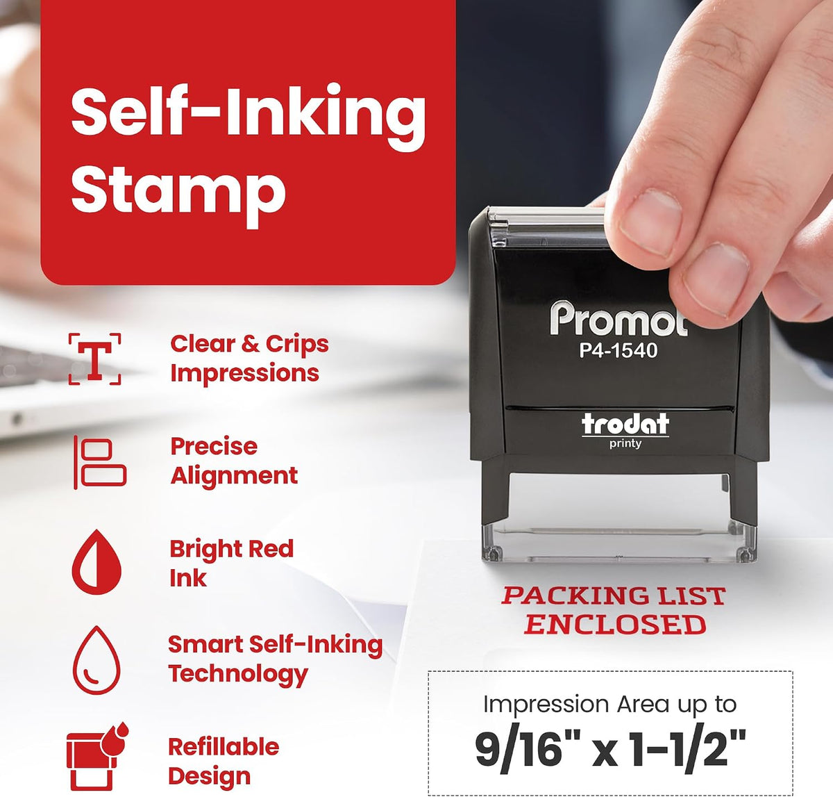 Packing List Enclosed - Self-Inking Rubber Stamp - Red Ink