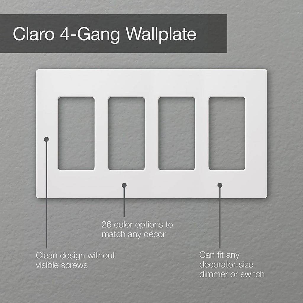 Lutron Claro Light Switch Cover Plate, 4 Gang Wallplate, Gloss