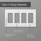Lutron Claro Light Switch Cover Plate, 4 Gang Wallplate, Gloss