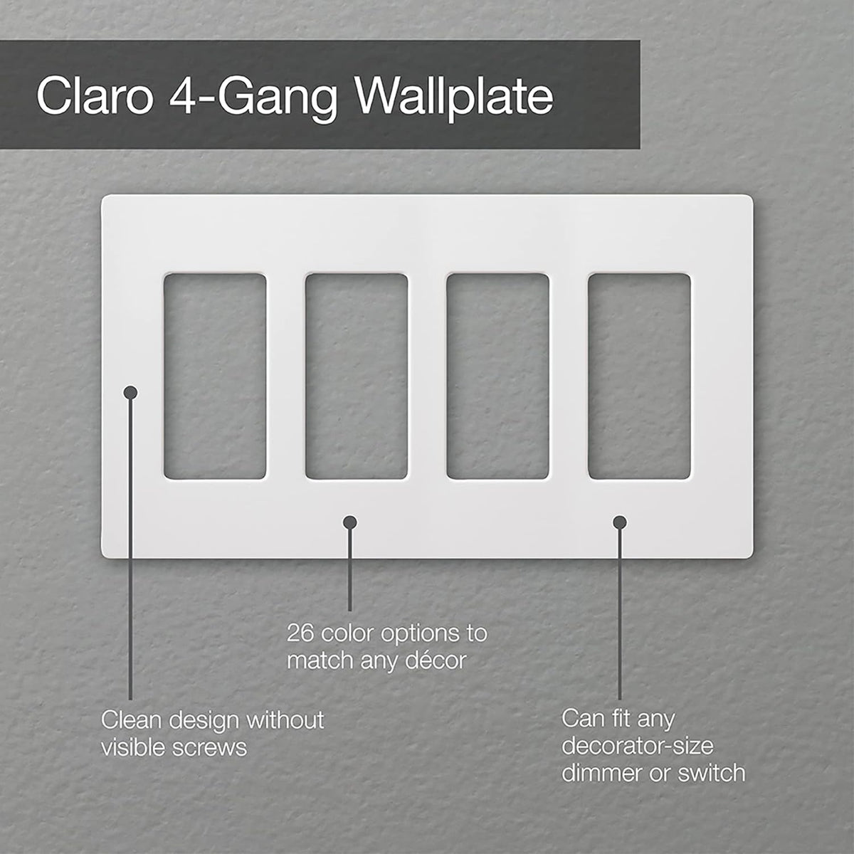 Lutron Claro Light Switch Cover Plate, 4 Gang Wallplate, Gloss