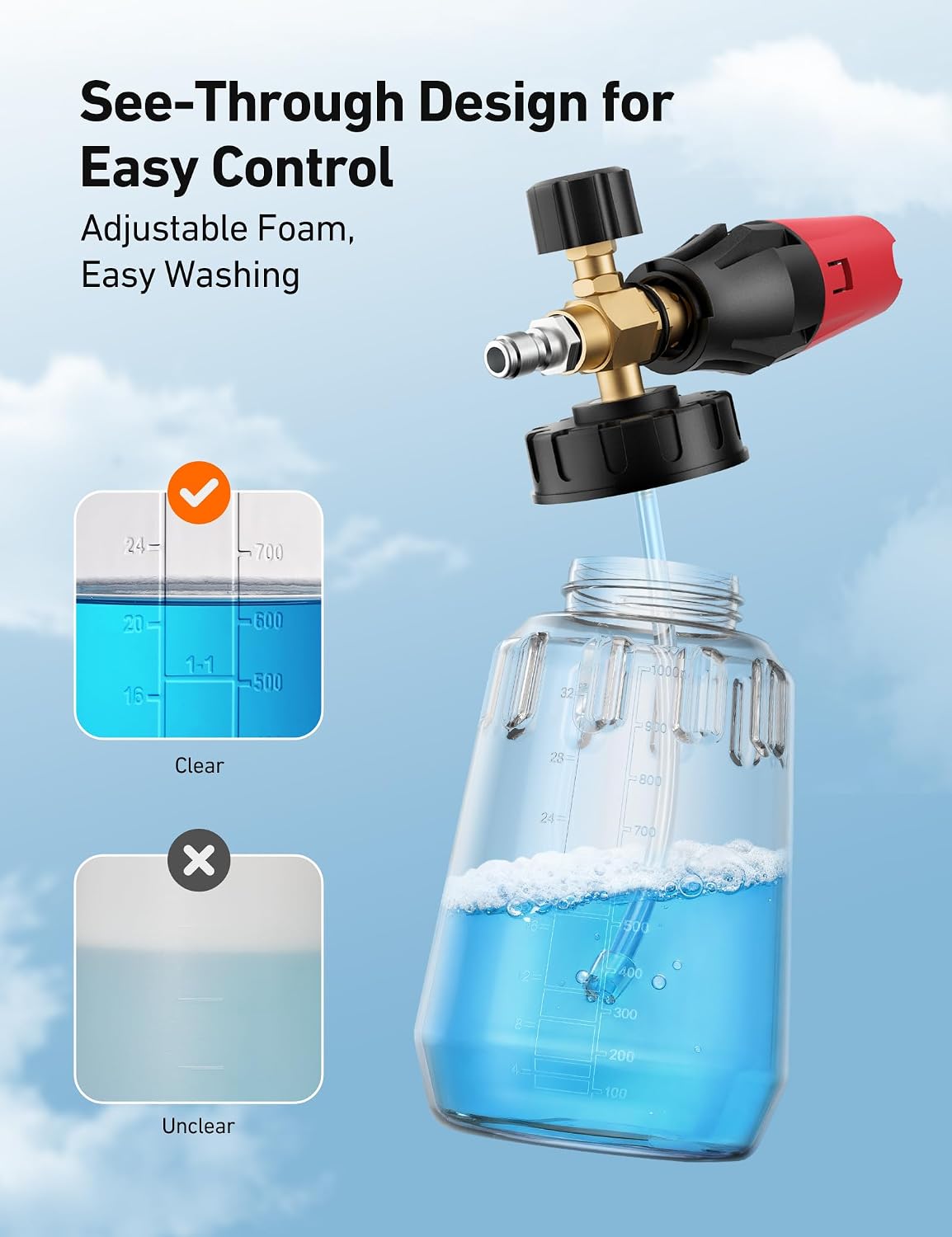 Foam Cannon for Pressure Washer with 1/4" Quick Connect Plug, 1 L | Thick Foam, Car Wash, Heavy Duty Snow Clear