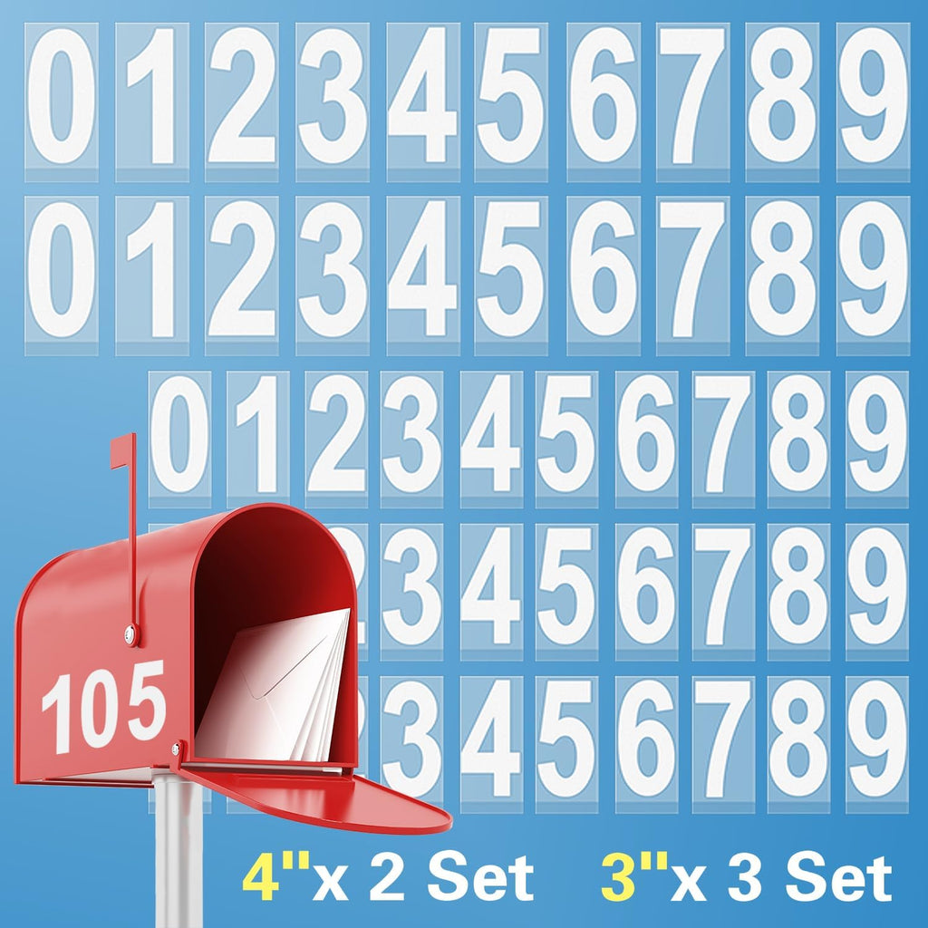 Reflective Mailbox Numbers Sticker Decal Waterproof Number Self Adhesive | 5 Sets (3" x 3 Sets , 4" x 2 Sets) Die Cut