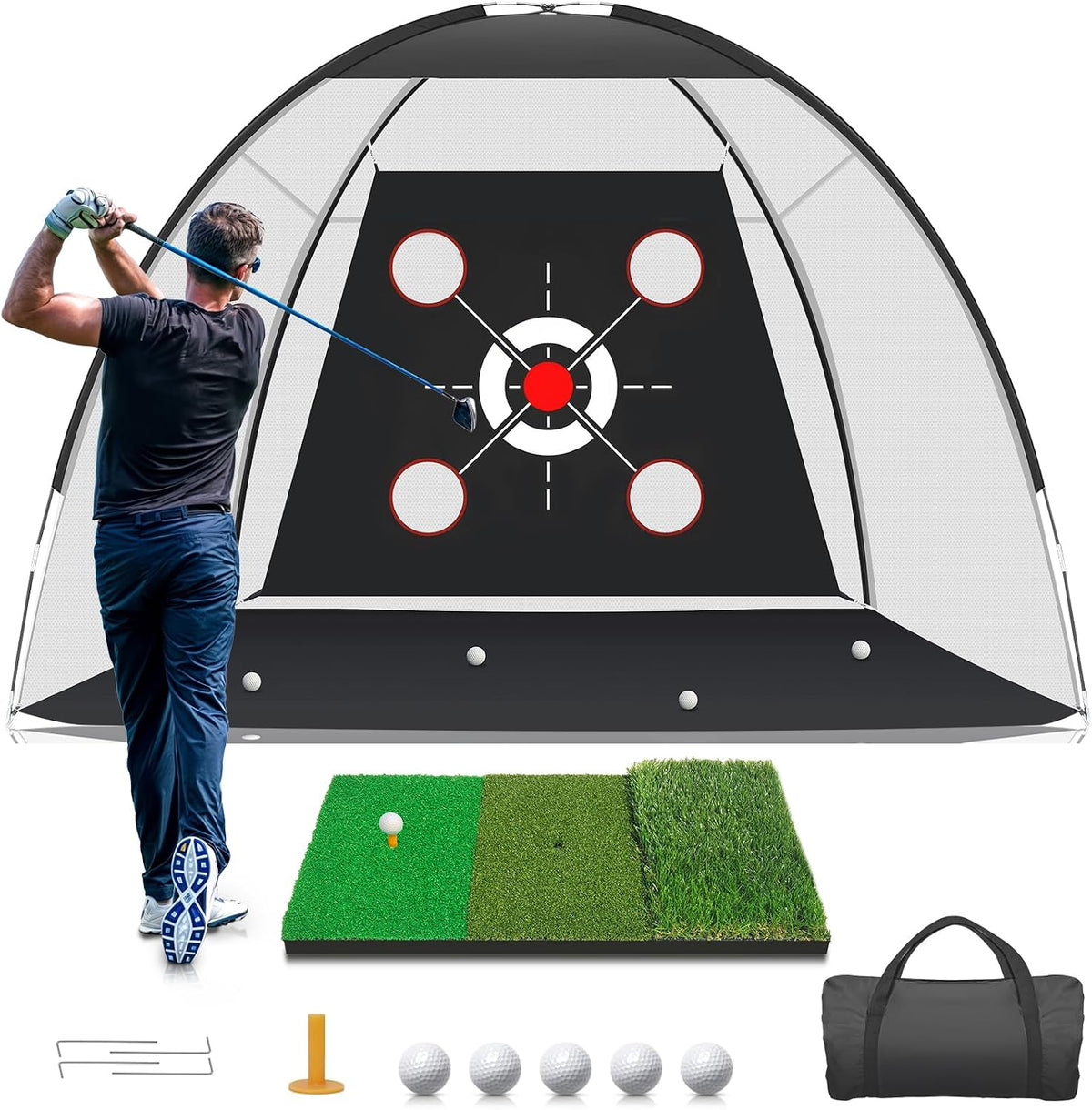 Golf Net with Practice Mat,Golf Hitting Aid Nets 10x7FT for Backyard Driving Chipping Training Swing with Target Mat