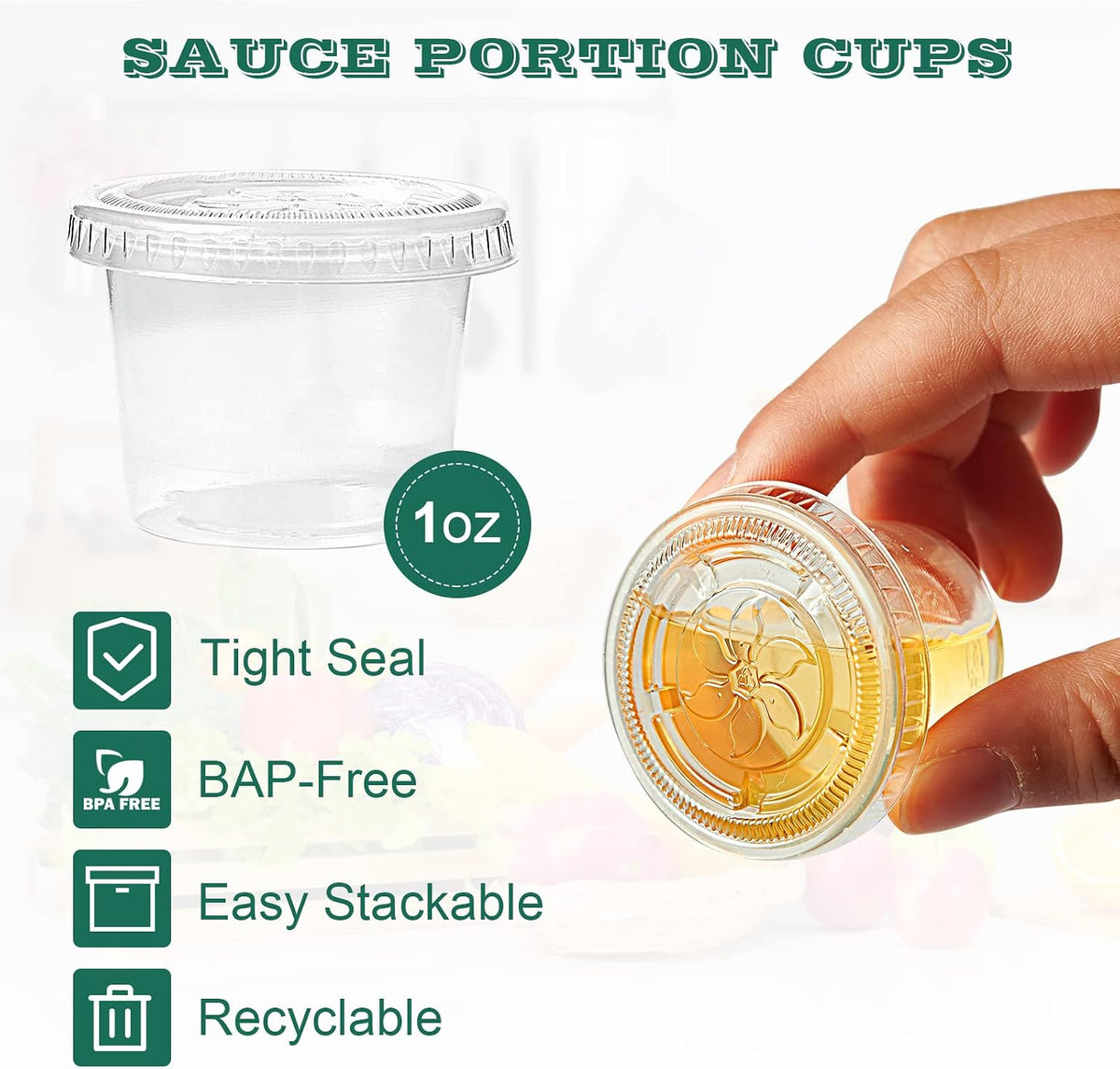 400 Sets 1 oz Plastic Portion Cups with Lids, Plastic Sauce Cups with Lids