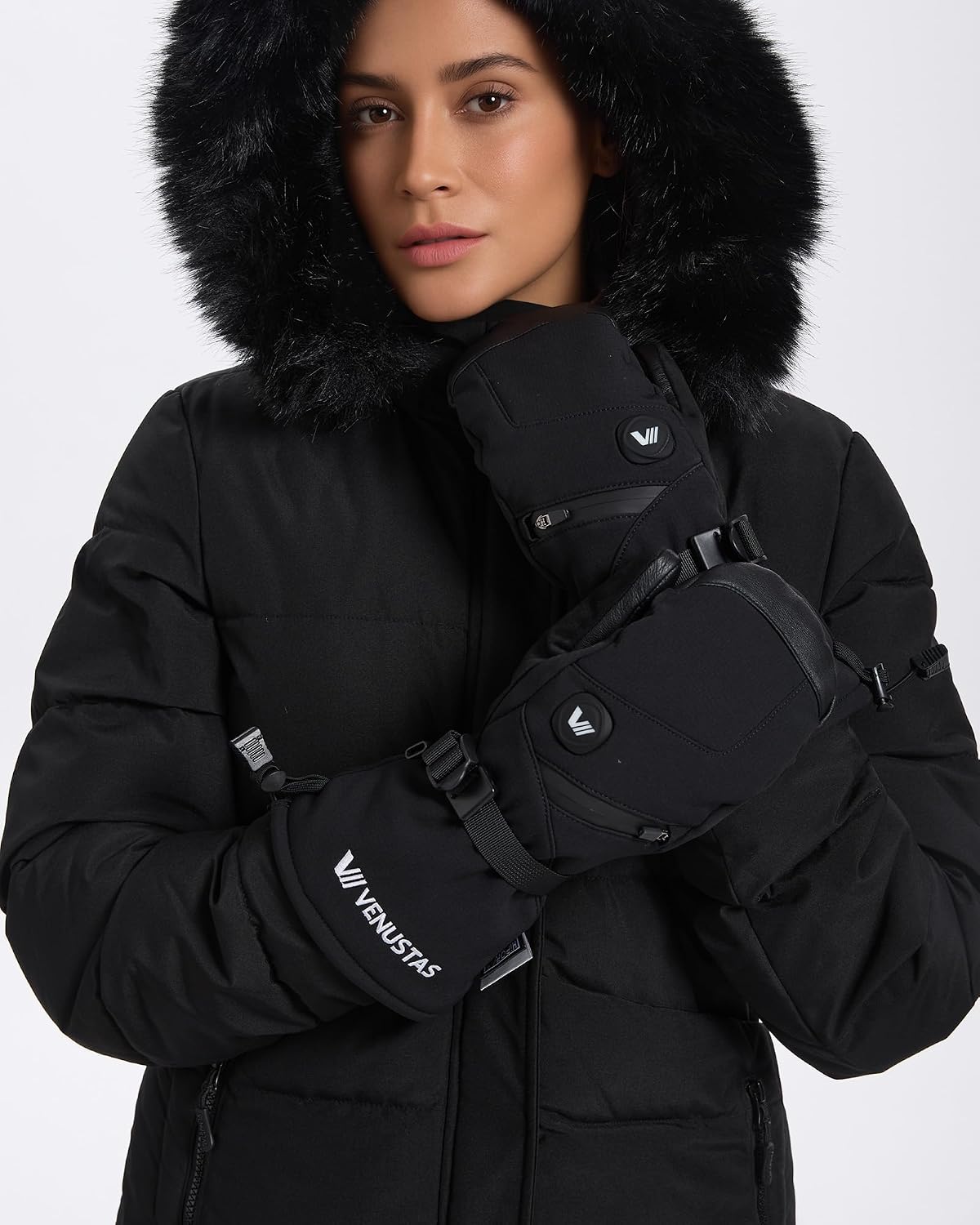 Heated Mittens for Men & Women, 14H Battery Gloves with Smart Temperature Control, Waterproof Leather Ski Gloves
