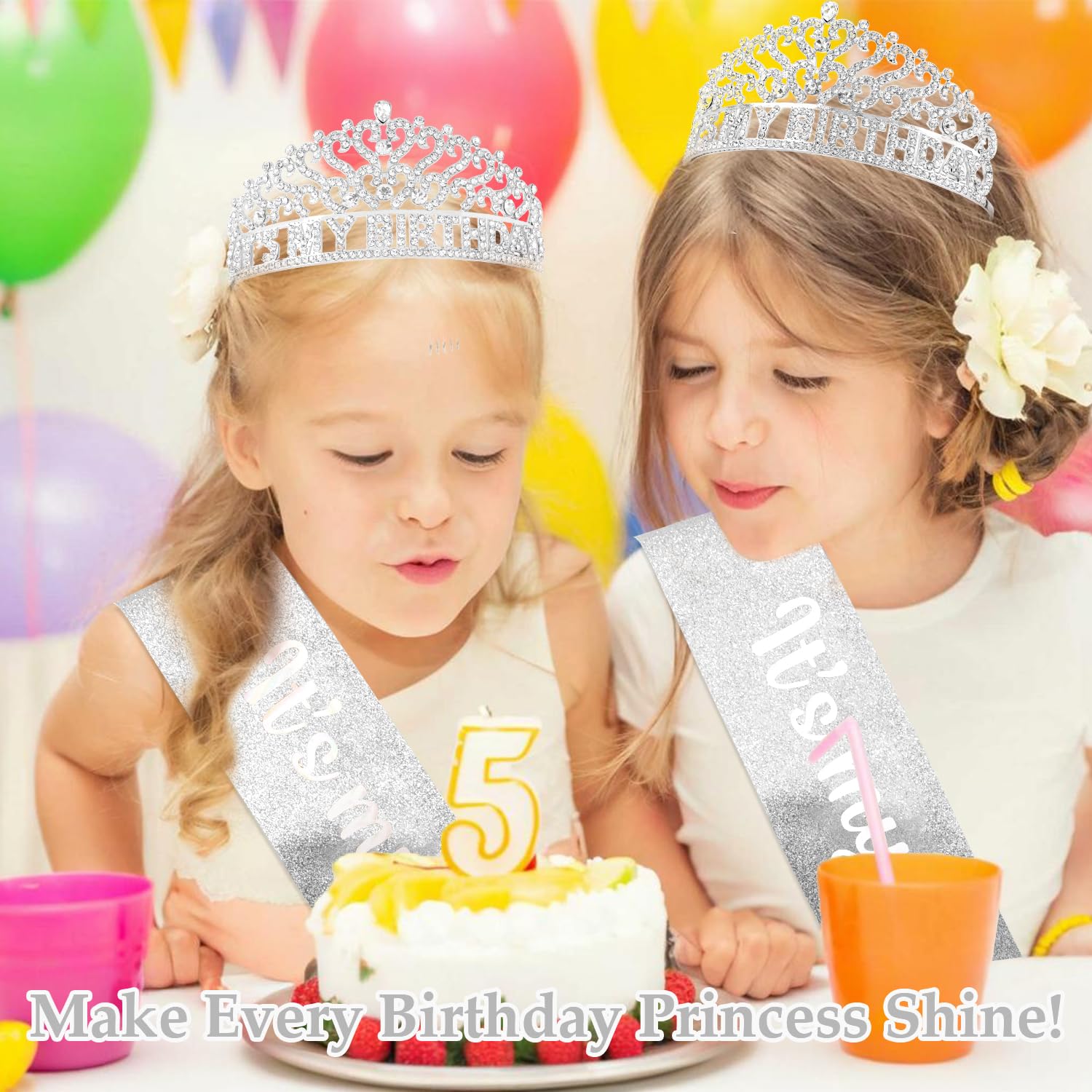 Silver Its My Birthday Sash and Crown for Women Girls Birthday Accessories for Women Princess Tiara Crown for Adult