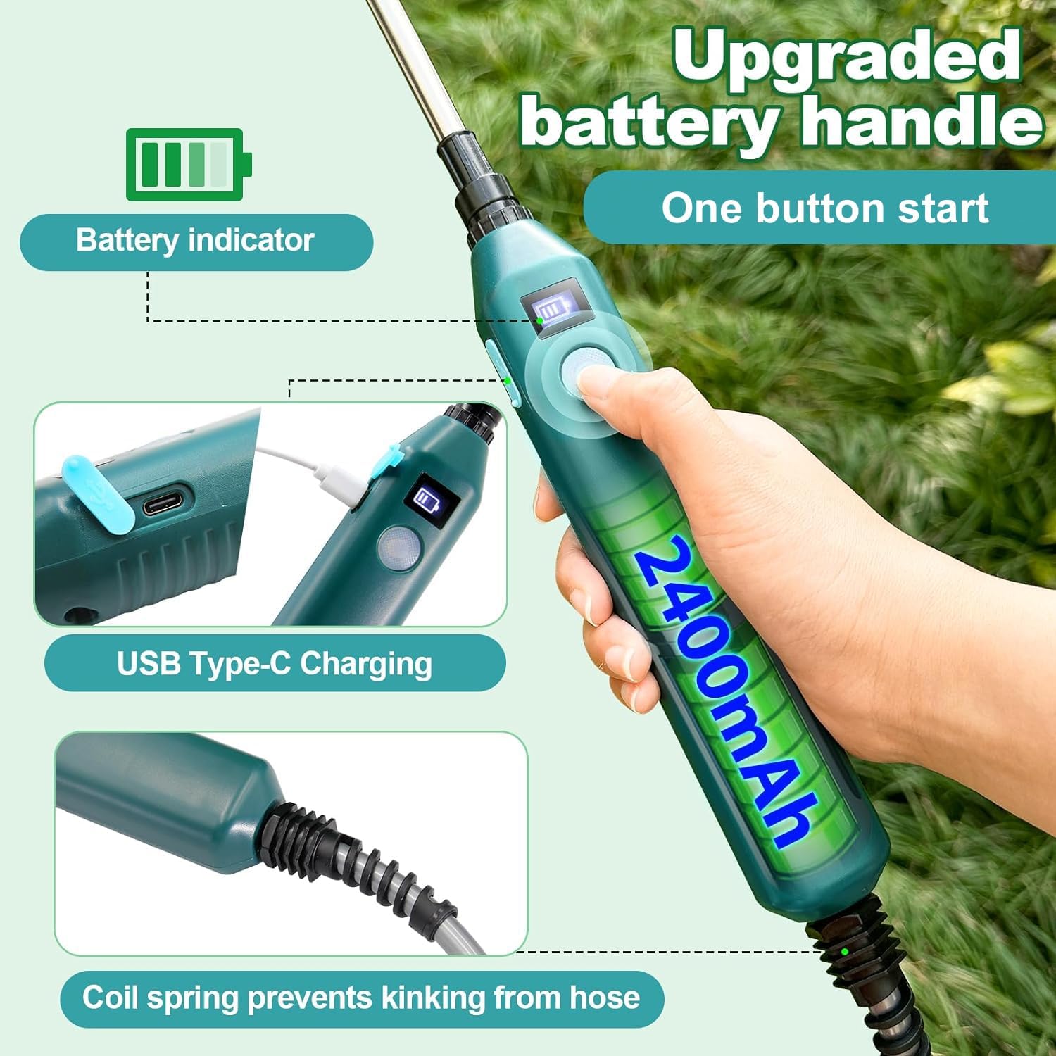 Battery Powered Sprayer Wand,Electric Plant Sprayer Telescopic Watering Wand with 16.4FT Hose,Rechargeable Electric