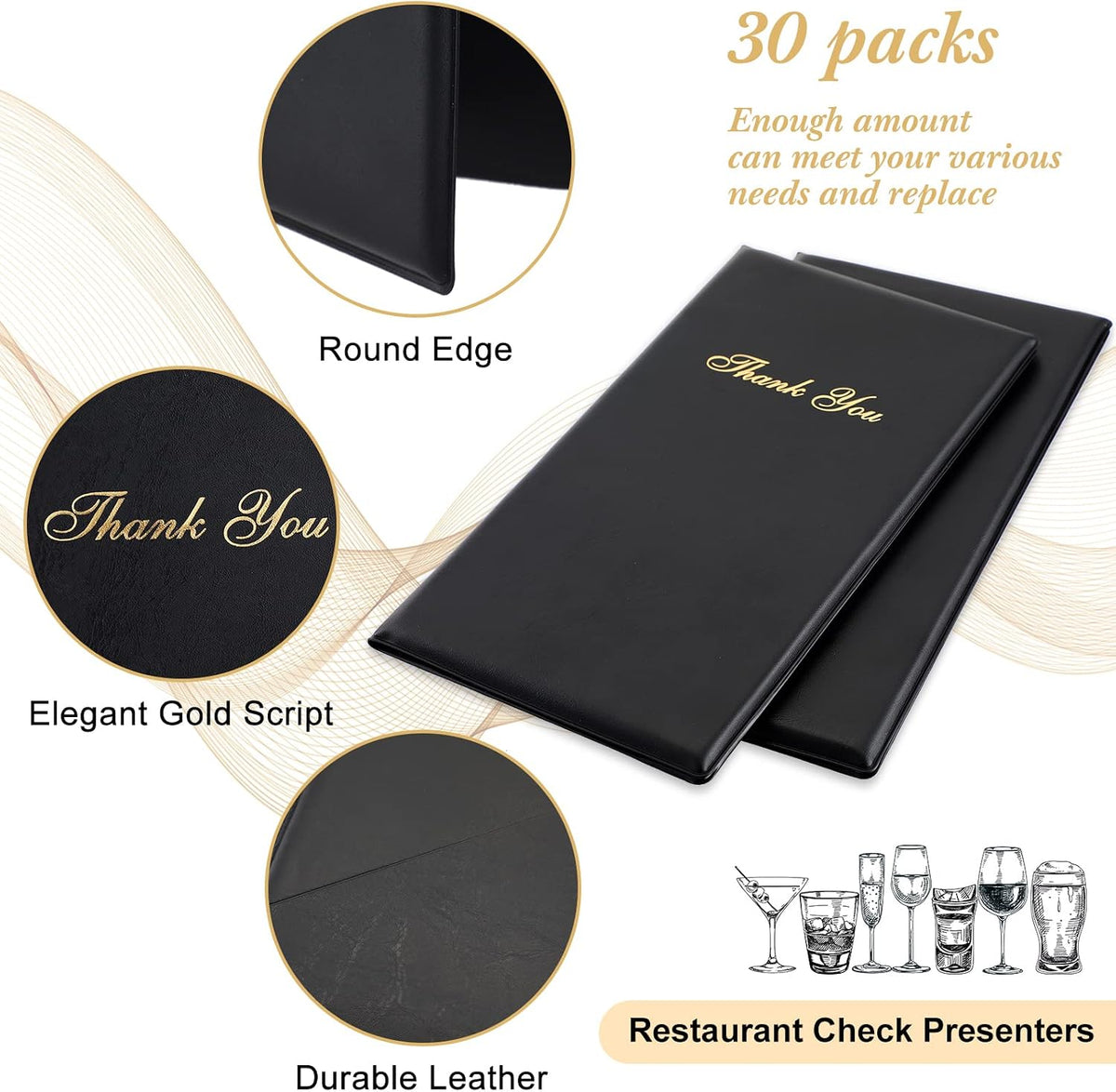 30 Pcs Restaurant Check Presenters, Black Guest Check Holders