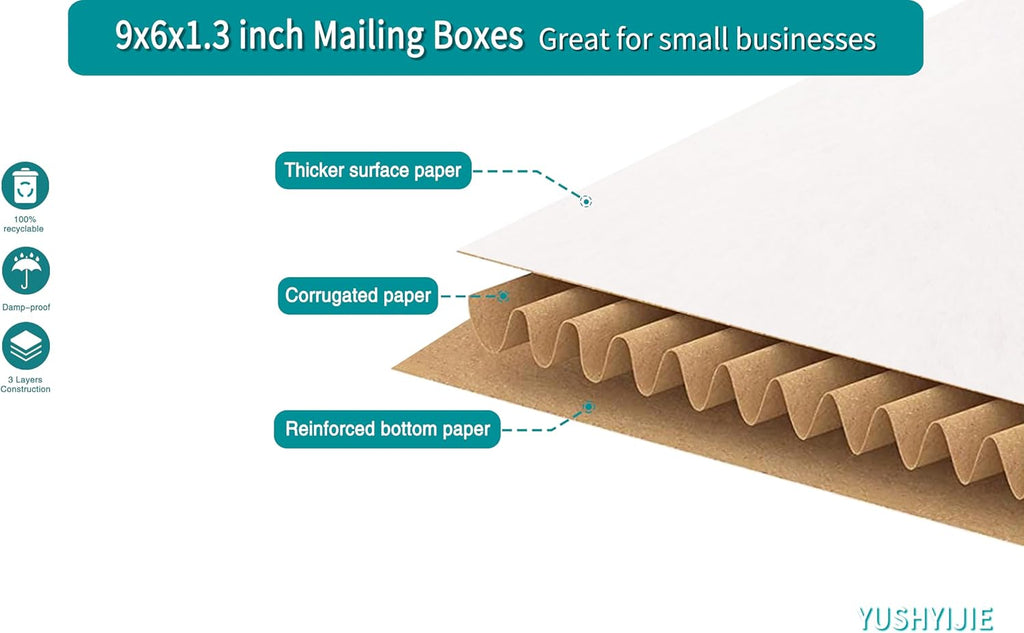 9x6x1.3 inch Small Shipping Boxes for DVD, Book Mailers, 25 Pack