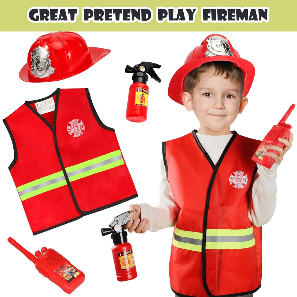 Boys Dress up Trunk Costumes Set,15pcs Pretend Role Play Set Fireman, Police, Construction Worker Costume with