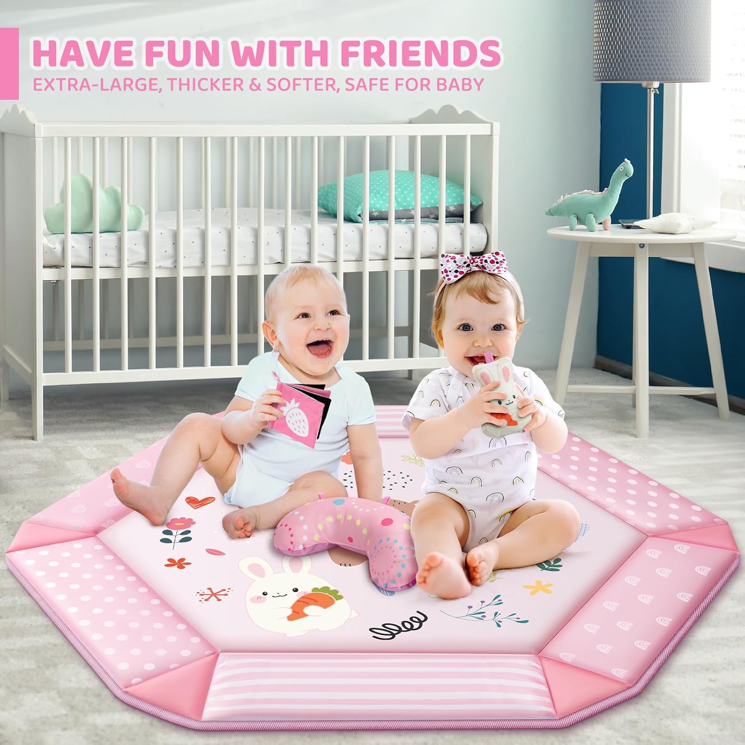 Baby Gym Play Mat, 8-in-1 Tummy Time Mat & Ball Pit with 6 Toys, Washable Baby Activity Mat for Visual, Hearing