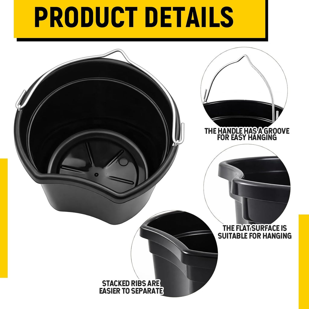 4 Pcs Horse Feeder Bucket with Hook, 8.5 Quart Plastic, Black