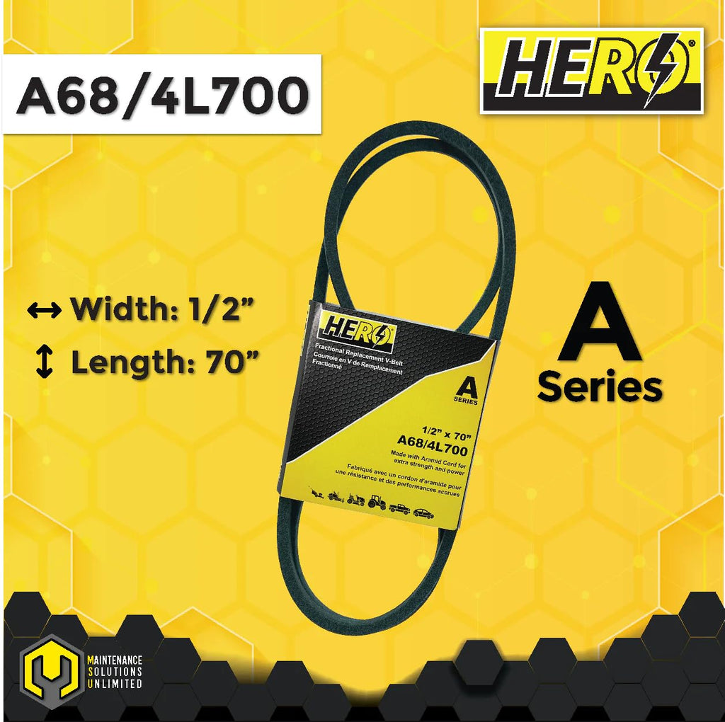 HERO 1/2 inch x 70 inch Aramid Kevlar Lawn Mower Belt Replacement for Reference A68 4L700