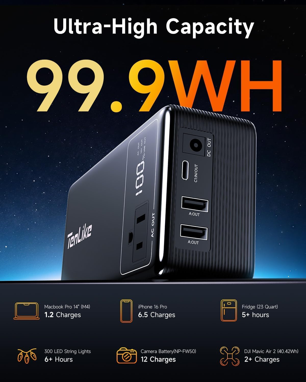 Portable Power Station with AC Outlet Power Bank for Camping Essentials Small Electric Mini Generator Large Lithium