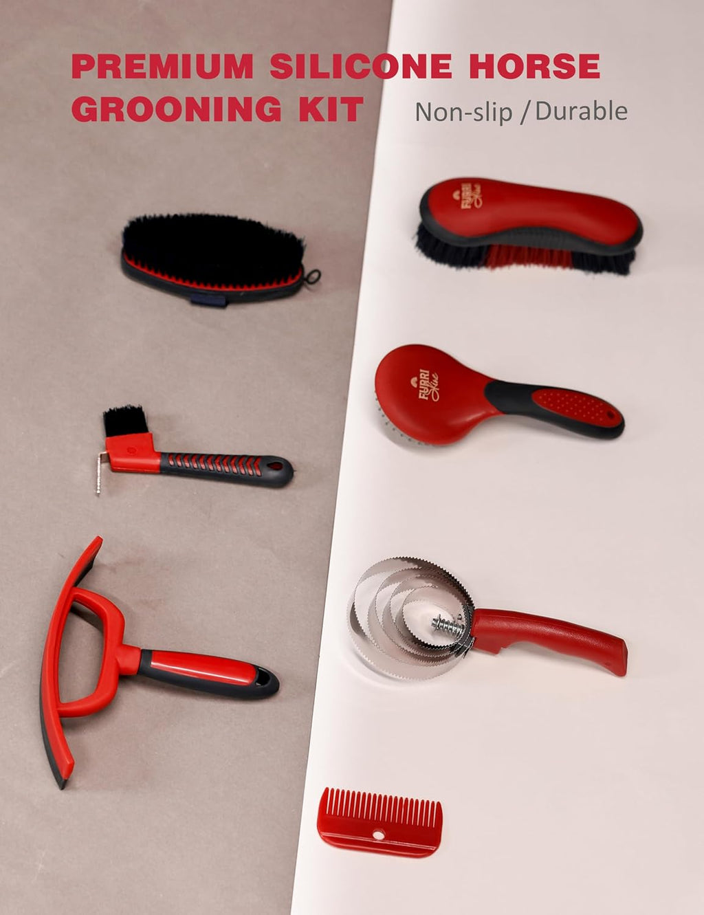 Horse Grooming Kit, 9 Piece Grooming Brush Set with Silicone Curry Comb for Bathing & Shedding Shadowberry