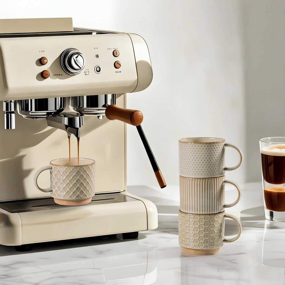 6 OZ Coffee Mugs with Saucer and Stand, Ceramic Espresso Coffee Cup